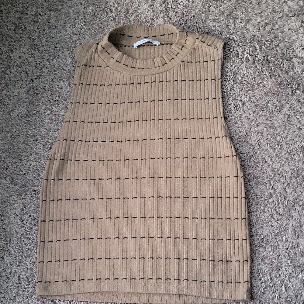 Zara Trafaluc Ribbed Knit Top in Tan